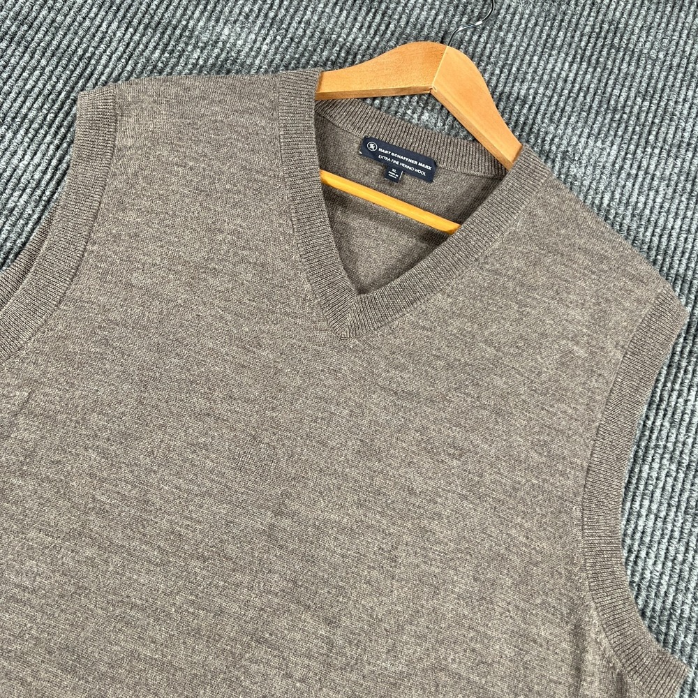 Hart Schaffner Marx Merino Wool Sweater Vest Mens XL Extra Large Brown V Neck